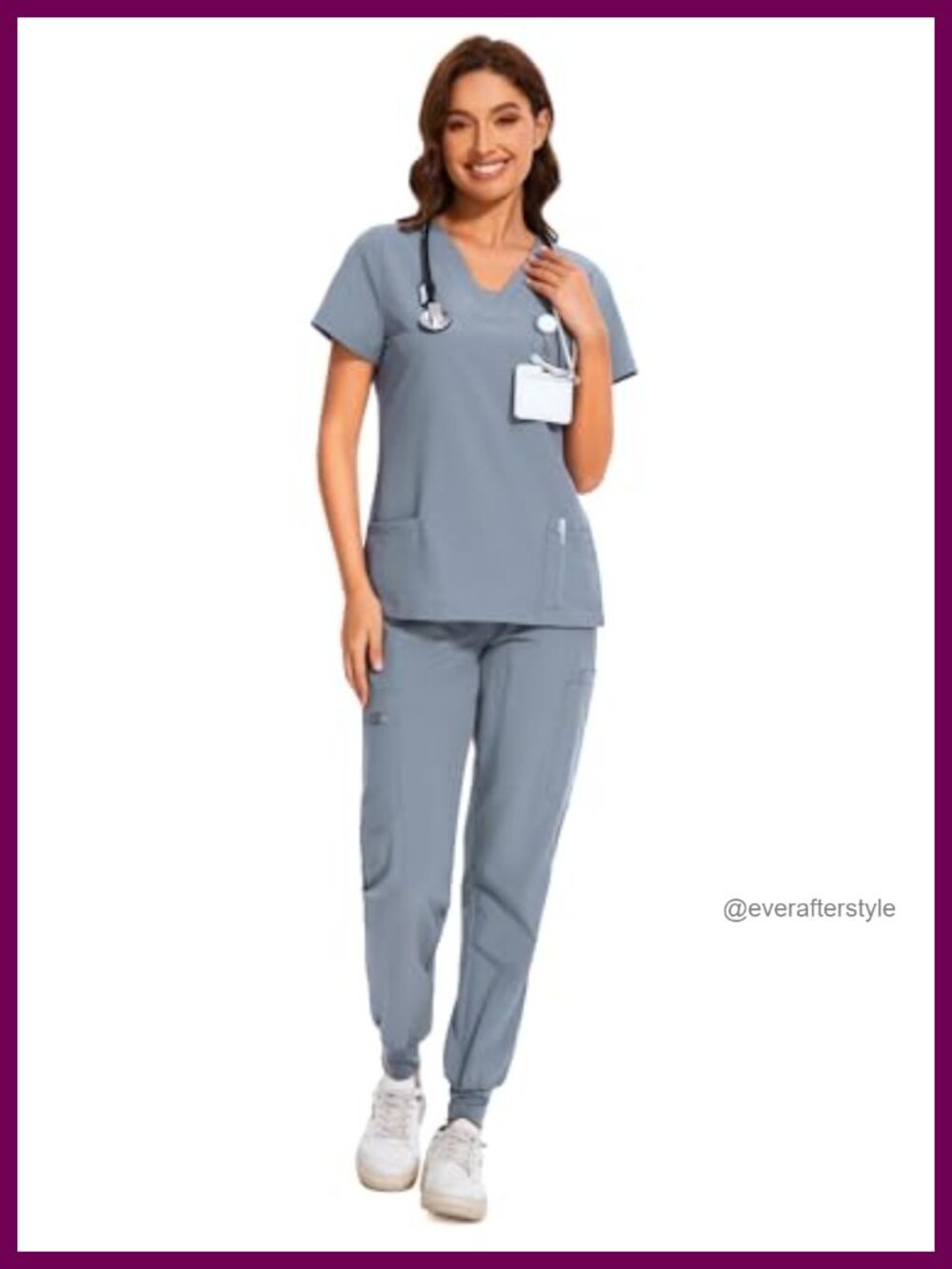 COZYFIT Scrubs Set V-Neck Top Cargo Jogger Pants 10 Pockets Water-Resistant